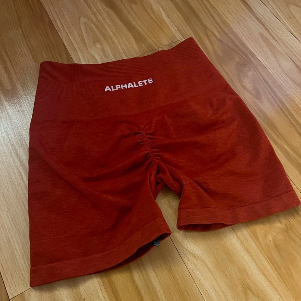 Red Alphalete biker shorts, seamless, butt scrunch. Small. Never worn.
